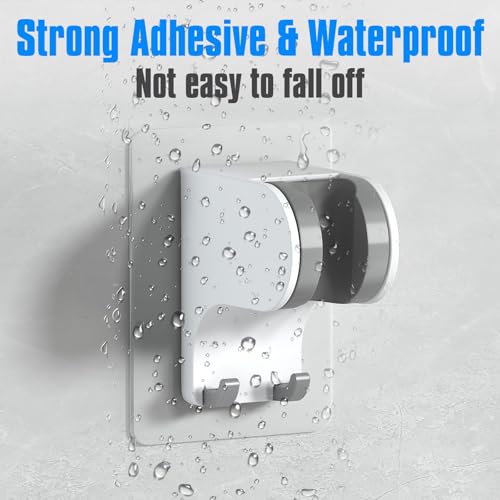 JONKEAN 3m Shower Head Holder Without Drilling White, 1 Pack | 2 Practical Hooks Design, Angle Adjustable Bracket, Fits G1/2 Shower Hose, Easy to Install No drilling Required - style: White