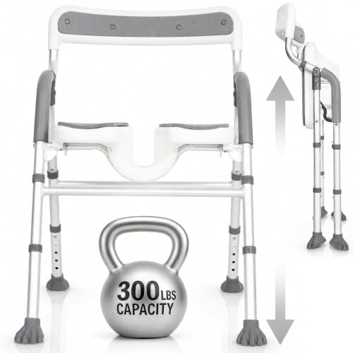 Vive Shower Chair for Elderly & Disabled - Handicap Bath Chair with Arms & U-Shape - Foldable, Adjustable Height - Padded Soaking w/Back & Drain Hole - Portable, Non-Slip, Safe Disability Aid | U-Shape - Foldable, Adjustable Height - Padded Soaking w/Back