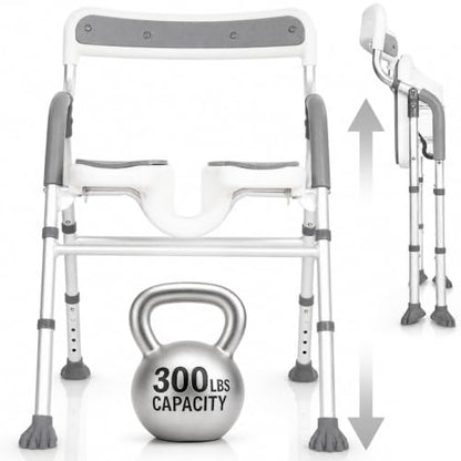 Vive Shower Chair for Elderly & Disabled - Handicap Bath Chair with Arms & U-Shape - Foldable, Adjustable Height - Padded Soaking w/Back & Drain Hole - Portable, Non-Slip, Safe Disability Aid | U-Shape - Foldable, Adjustable Height - Padded Soaking w/Back