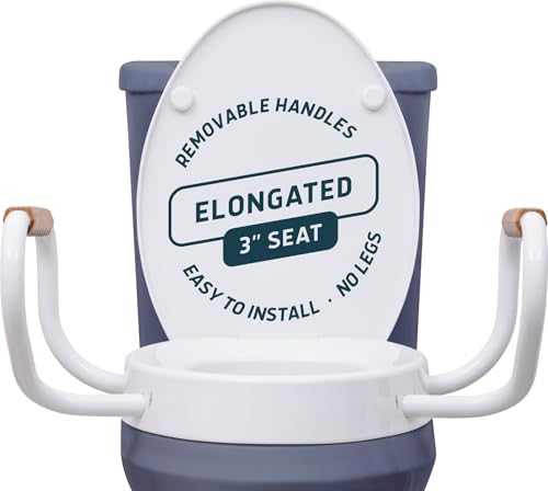 Lunderg Solva Raised Toilet Seat with Handles - Elongated - Adds 3 Inches | Easy to Install Toilet Seat Risers for Seniors - Elegant White Design & Works like the one you always use - No Hospital Vibe - color: White, size: Elongated