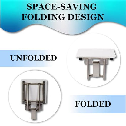 Folding Shower Seat - ADA Wall Mount Bench for Inside Shower / Bathroom Assist / 304 Stainless Steel / High Density HDP / Right / 32" x 21" - size: 32 Right
