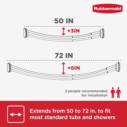 Rubbermaid Double Curved Shower Curtain Rod, No Drill, 50-72 Inches Adjustable Tension Shower Rod for Bathroom, Non-Slip, No Rust, Gold - color: Gold