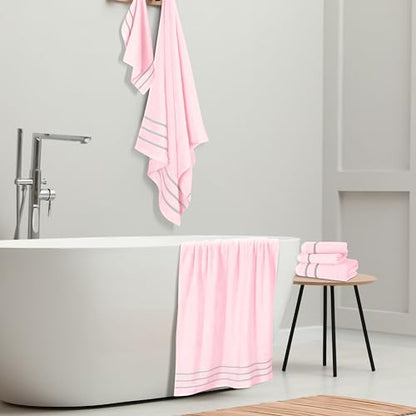 MyOwn Ultra Soft 6 Pack Cotton Towel Set, Contains 2 Bath Towels 28x55 inch, 2 Hand Towels 16x24 inch & 2 Wash Coths 12x12 inch, Ideal Everyday use, Compact & Lightweight - Pink, 71662 - color: Pink, size: 6-Piece Towel Set