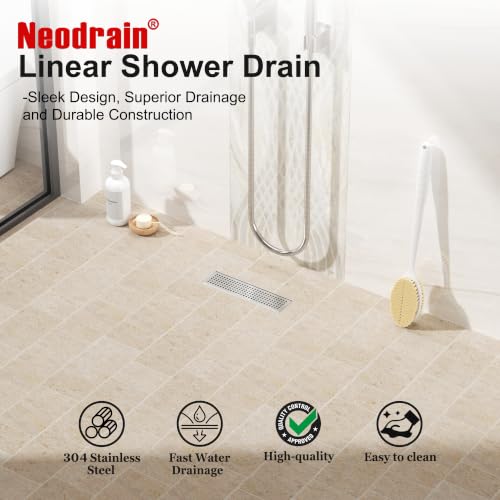 Neodrain 12" Linear Shower Drain, Brushed 304 SS Bathroom Linear Drain,cUPC | Brushed Nickel Shower Drain with Quadrato Grate& Adjustable Feet, Long Rectangle Shower Floor Drain in Bathroom, Balcony etc - color: Brushed Nickel, size: 12 In
