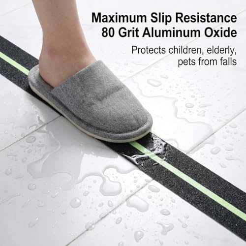 Anti Slip Tape 2" x 33',with Glow-in-the-Dark Strip, Heavy Duty Grip Tape Non Skid Traction Tape for Stairs Outdoor Steps Ramps Decks, Waterproof Tape for Indoor Bathroom Kitchen Garage Safety - size: 2" x 33ft Glow Strip