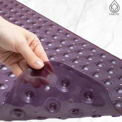 ENKOSI Non-Slip Bath & Shower Mat 40x16 Extra Long, Suction & Drain Holes | Purple color; Durable PVC; 40x16 in, Purple - color: Purple