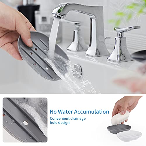 Bathroom Soap Dishes Dish Holder Stand Saver Tray Case for Shower-Silicone Rubber Drainer Dishes for Bar Soap Sponge Scrubber Bathroom Kitchen Sink-Dishwasher Safe-Drains Water,Extends Soap Life