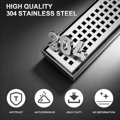 Linear Shower Drain - 60 Inch Brushed Nickel, with Grate Removable | AISI 304 Stainless Steel Shower Drain with Adjustable Feet, Hair Catcher, Rectangle Shower Floor Drain Fits Bathroom, Balcony - color: Brushed Nickel, size: 60 Inch