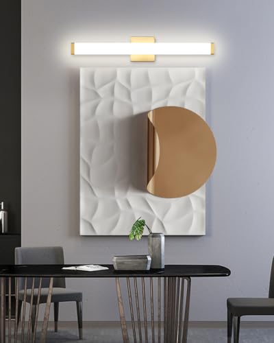 Bathroom Vanity Light Brushed Nickel Square LED 24 inch 14W 4000K Natural White Light Wall Bar Lighting Fixtures Over Mirror (Metal Brass, 24in) - color: Metal Brass, size: 24in