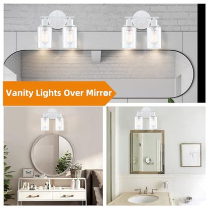 WISBEAM 2-Light Bathroom Vanity Light, White Bathroom Light Fixture with Clear Glass Shade Including E26 Medium Base, Bulb NOT Included, Vanity Light Over Mirror - color: White, size: VNT003