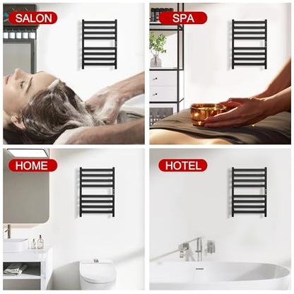 Heated Wall Mounted Electric Towel Warmer Rack,Timer & Temperature Control, 8 Bar Stainless Steel Towel Heater for Bathroom (Black, 8 Bars) - color: Black, size: 8 Bars