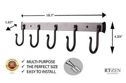 Classic Farmhouse Wall Mount Multi-Use Wrought Iron Hook Set (5 Pack) | Decorative Rustic Metal Handcrafted Bathroom, Entreyway Home Decor Hooks Suitable for Coats, Towels, Robe or Hat Hanging - style: J-Hook Rack of 5