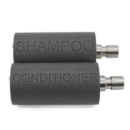 Resin 2 Pack Shampoo, Conditioner or Body Wash Dispenser Set, Luxurious Refillable Pump Bottles with Matte Pump Top and Embossed Text, Durable Design for Bathroom and Shower - color: Gray Shampoo & Conditioner