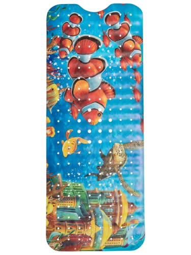 ENKOSI Non-Slip Bath & Shower Mat 40x16 Extra Long, Suction & Drain Holes | Fun clownfish print for kids; Durable PVC; 40x16 in, Clownfish - color: Clownfish Print
