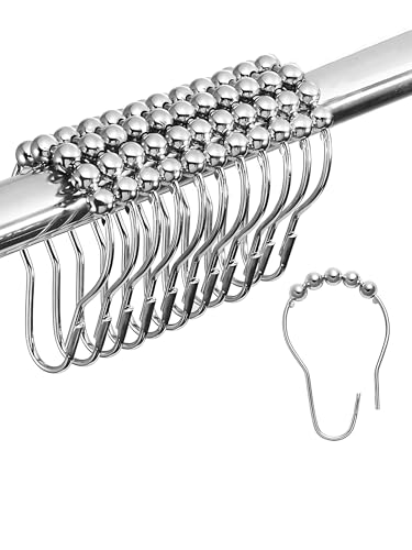12 PCS Silver Shower Curtain Hooks Rings, Rust-Resistant Metal Double Glide Shower Hooks for Bathroom Shower Rods Curtains, Set of 12 Hooks, Silver - color: Silver