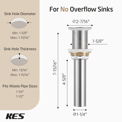 KES Faster Drainage Bathroom Sink Drain Without Overflow, Anti-Clog | Open Grid Design, Brushed Nickel Vessel & Vanity Drain Strainer, Stainless Steel & Brass, S2021D-BN - color: Brushed Nickel