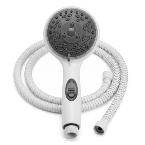 Dura Faucet DF-SA432K-WT RV Handheld Shower Wand Hose Kit (White) | Eco on/off switch pauses flow to save water in tight showers. Fits standard RV shower hoses. - color: White, size: Wand & Hose Kit