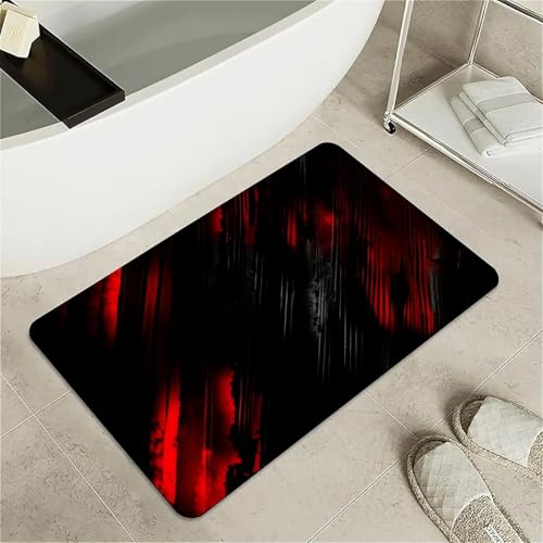 Bath Mat Rug,Black and red Stripes Non Slip Quick Dry Super Absorbent Thin Bathroom Rugs Fit Under Door-Easy to Clean Bathroom Floor Mats-Shower Rug for Shower Sink Bathtub(16" x 24"in) - color: Black and Red Stripes, size: 1'4" x 2'(Rectangular)