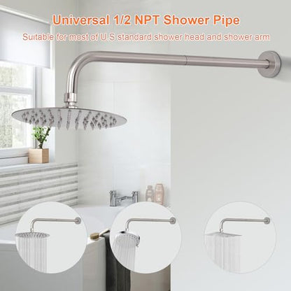 Shower Arm with Flange and Teflon Tape, Wall Mounted Shower Pipe 304 Stainless Steel Extension Arm for Fixed Shower Head & Handheld (24 Inch, Brushed Nickel) - color: Brushed Nickel, style: 24 Inch