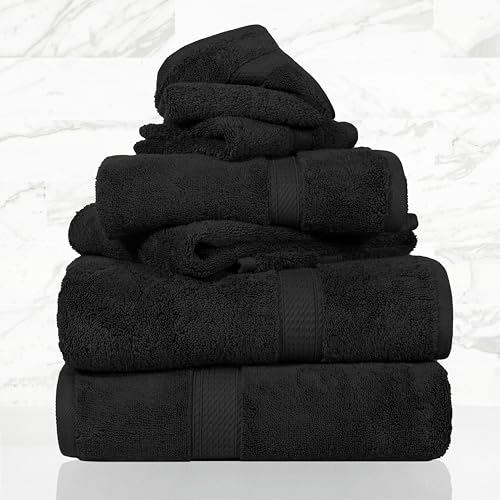 SUPERIOR Egyptian Cotton Ultra Plush & Absorbent, 6 Piece Set, Black | Quick Dry, Soft Luxury Towel Set, Bath Essentials, Guest Bath, Spa, 2 Bath, 2 Hand, 2 Face Towels, Madeline Towels - color: Black, size: 6-Piece Towel Set