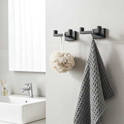 3 Pcs Angle Simple Double Towel Hook, Stainless Steel Shower Double Robe Coat Hooks for Wall, Hand Towel Holder for Bathroom Wall Livingroom Bedroom Kitchen Closet (Black)