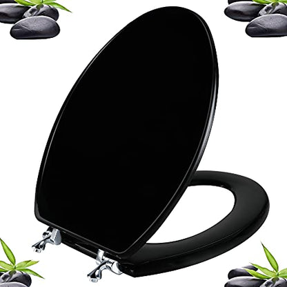 Angol Shiold Wood Toilet Seat, Zinc Alloy Hinges (Elongated, Black) | Elongated Toilet Seat, Scratch Resistant Wood Surface, Easy to Install and Clean - color: Black, size: Elongated