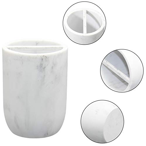 Toothbrush Holder Polyresin Toothbrush Organizer Stand,Multi-Functional Toothpaste Holder Makeup Brushes Cup Razors Holder for Bathroom Vanity Countertop,Ideal for Home, Hotel (Marble Style) (1Pack)