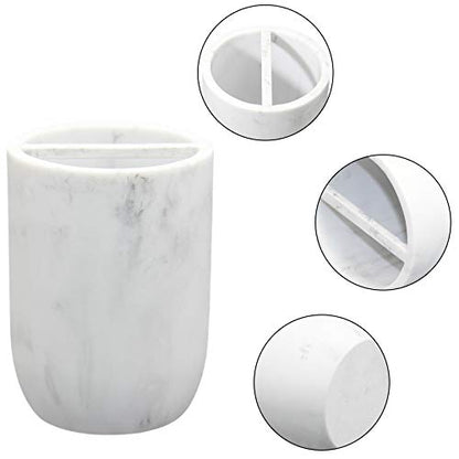 Toothbrush Holder Polyresin Toothbrush Organizer Stand,Multi-Functional Toothpaste Holder Makeup Brushes Cup Razors Holder for Bathroom Vanity Countertop,Ideal for Home, Hotel (Marble Style) (1Pack)