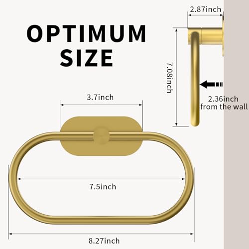 Adhesive Towel Holder for Bathroom Brushed Gold No Drill Hand Towel Ring Stainless Steel and Zinc Alloy Self Adhesive Towel Hanger for Bath, Kitchen - color: Brushed Gold