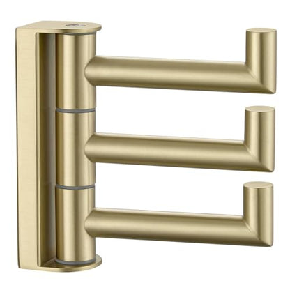 Angle Simple Towel Hook 3 Arms, Swivel Coat Wall Hook, Brushed Gold | Solid SUS304 Stainless Steel, Foldable Robe Towel Holder for Bathroom Kitchen Closet, Modern Space Saver, Screws Mounted - color: Brushed Gold, size: 1 Pack