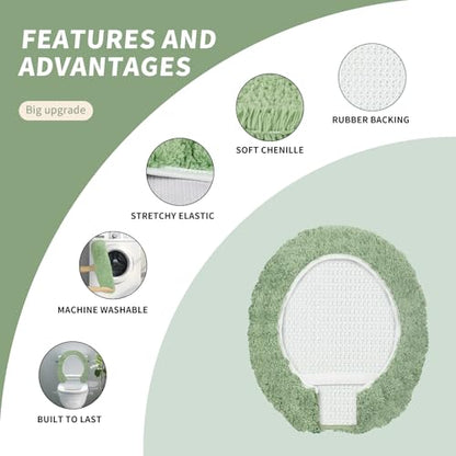 Soft Microfiber Toilet Lid Cover 17.5" x 15" Machine Washable | Solid Toilet Seat Cover Adjustable Rubber Backing Fits Most 16 -17.5" L x 14-16" W Round Oblong and Elongated Toilet Seat - color: Sage Green