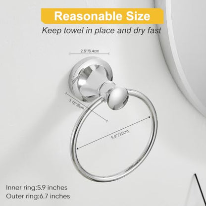 Towel Ring, Bathroom Hand Towel Holder Wall Mounted Polished Chrome | Modern Round, Heavy Duty Towel Rack Hanger, Hardware Accessory, SUS 304 Stainless Steel Rustproof for Bath, Kitchen, RV - color: Polished Chrome