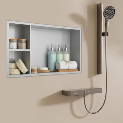 Stainless Steel Shower Niche 24" X 12", No Tile Needed Shower Niche with Shelf, Recessed Wall Niches Insert, Horizontal Bathroom Storage Niches for Bathroom Kitchen Living Room (Silver)
