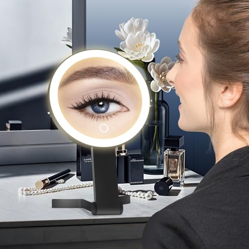 Lighted Makeup Mirror, 30X Magnifying Mirror with Light, Hanging and Handheld Mirror with Handle,Black - color: Black