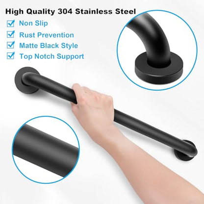 Shower Grab Bars 12 Inch, 500 lbs Heavy Duty, 2 Pack | 304 Stainless Steel Non-Slip Bathroom Safety Handrail, Wall Mounted Assist Bar for Elderly, Handicap, Bathtub & Toilet - size: 12Inch-2Pack