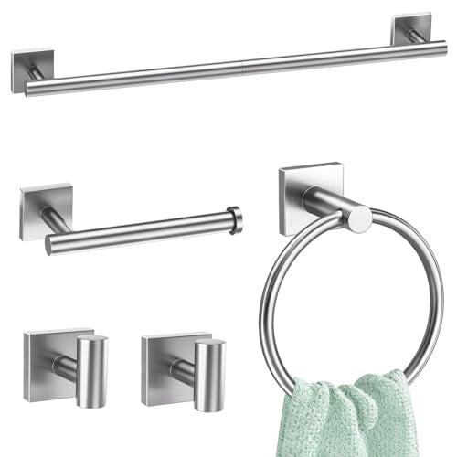 5 Pieces Brushed Nickel Towel Bar Set,Towel Racks for Bathroom Stainless Steel Wall-Mounted Bathroom Hardware Accessories Set 23.6 Inch Towel Holder - color: Brushed Nickel