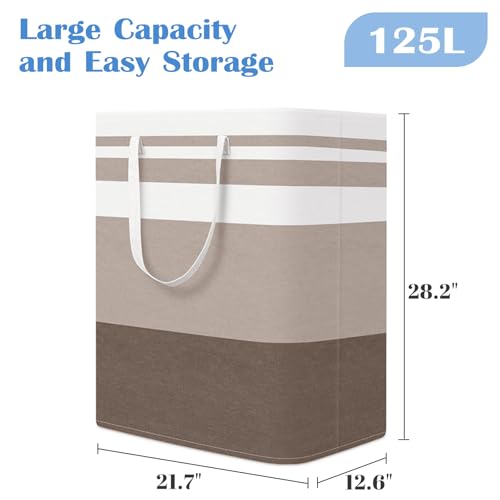 BlissTotes 3-Pack Laundry Basket, Collapsible Laundry Hamper, Khaki, 125L | Laundry Clothes Hamper, Hampers for Bedroom, Freestanding Hamper with Handles, Clothes Laundry Basket - color: Khaki, size: 125L