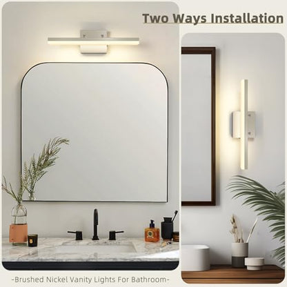 Brushed Nickel Vanity Lights - Dimmable 5CCT Bathroom Lighting Fixtures Over Mirror, Adjustable Angle Wall Light, 15.75" Long 12W LED Bar Light - size: 15.75inch Long