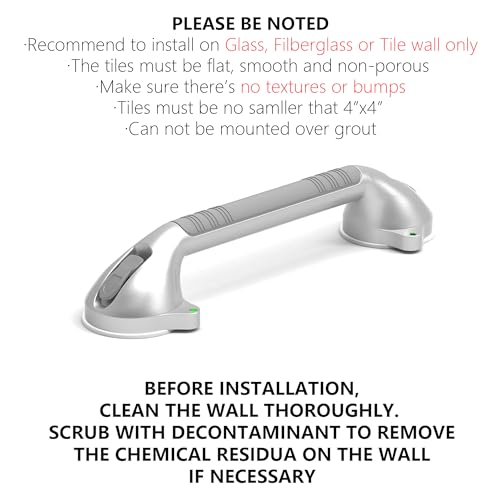 16.5inch Suction Bath Grab Bar with Indicators, Balance Assist Bathroom Shower Handle, Silver/Grey（Pack of 2） - size: 16.5 Inch (Pack of 2)