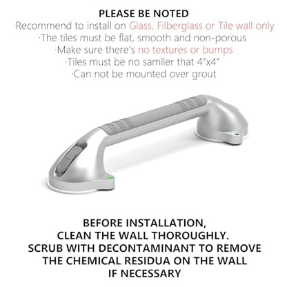 16.5inch Suction Bath Grab Bar with Indicators, Balance Assist Bathroom Shower Handle, Silver/Grey（Pack of 2） - size: 16.5 Inch (Pack of 2)