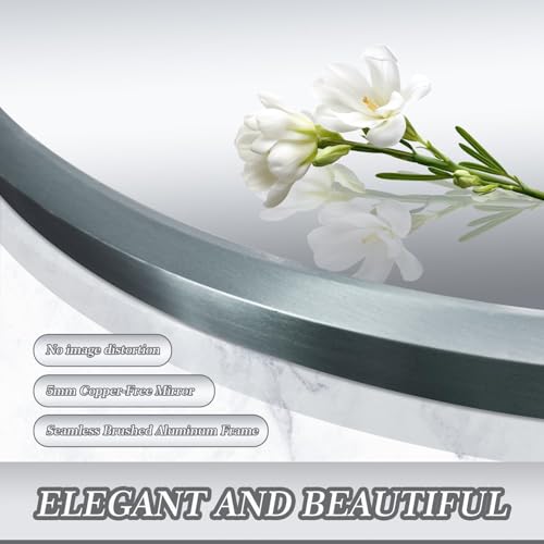 34inch Sliver Round Mirror,Aluminum Brush Framed,Wall Mounted Vanity Mirror,5MM Copper Free Mirror - size: 34"L x 34"W