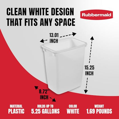 Rubbermaid 21 Quart Traditional Open Top Waste Basket Indoor Trash Bin Container for Bathrooms and Other Indoor Spaces, White