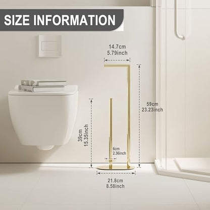 Gold Freestanding Toilet Paper Holder with Reserve for Bathroom with Weighted Base, Modern Tissue Roll Holder Stand - color: Gold