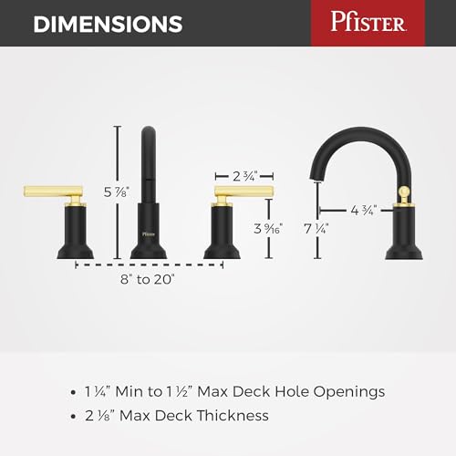 Pfister Capistrano 3Hole Widespread Black & Gold Bath Faucet LF049CSOBBG | Push & Seal drain, TiteSeal no-putty mount, 8in vanity faucet, Lead-free NSF - color: Matte Black and Brushed Gold, size: 1 Pack