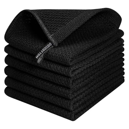 QUILTINA Kitchen Dish Cloths 6 Pack, 12 x 12 Inches, 100% Cotton Waffle Weave Dish Towels, Super Absorbent Quick Drying, Black - color: Black, size: 12 x 12 - 6 Pack