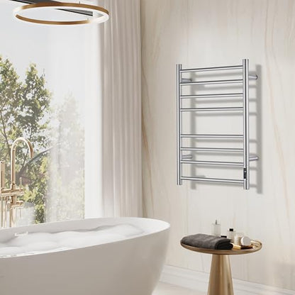 Towel Warmer Bathroom Wall Mounted Drying Rack Plug-in Electric Heated Towel Rack Stainless Steel Brushed Timer & Temperature Control 8 Bar - color: Brushed With Timer 8 Bar Etw44-2, size: 8 Bar