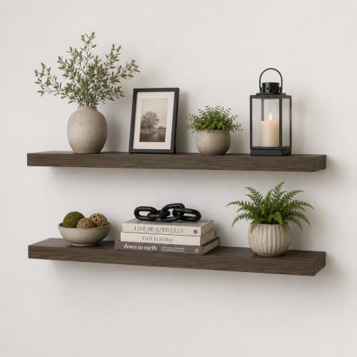 Floating Wall Shelves, Solid Natural Wood, Large and Small-Kitchen and Bathroom Shelf, Heavy Duty, Made in USA Set of 2 (Aged Barrel, 48Wx8D) - color: Aged Barrel, size: 48Wx8D
