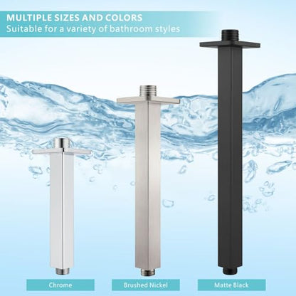 Ceiling Mounted Shower Arm with Flange, Universal Connection 1/2 NPT Straight, Made of Thicken Stainless Steel, Square Extension Arm for Fixed Rain Shower Head(12 Inch,Matte Black) - color: Matte Black, style: 12 Inch