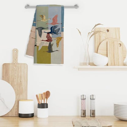 Abstract Crane Bird Kitchen Dish Hand Towels 16x24 | Bird Lover Watcher Birding Gifts, Mid Century Modern Boho Bird Decorative Hand Tea Towels for Bathroom Kitchen
