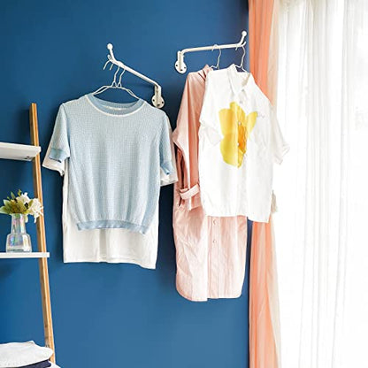 Mkono Wall Mounted Drying Rack Laundry Hook with Swing Arm Valet Rod 2 Pack | White, Laundry Room Organization, Space Saving, Foldable, Easy Install, Wall Clothes Hanger, Closet Bathroom Bedroom Organize - color: White